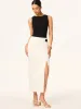 Metal Detail Slit Midi Skirt sold by COMMENSE