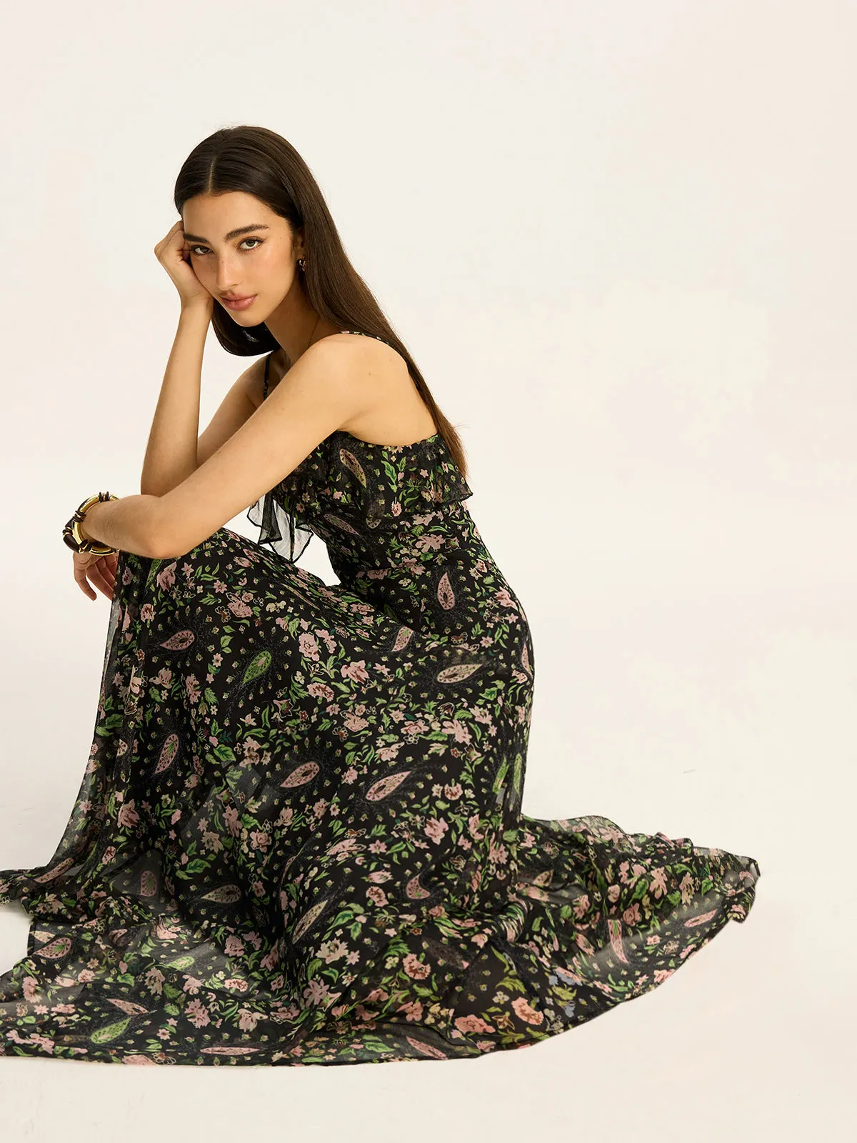 Floral Printed Chiffon Maxi Dress sold by COMMENSE product image thumbnail 5