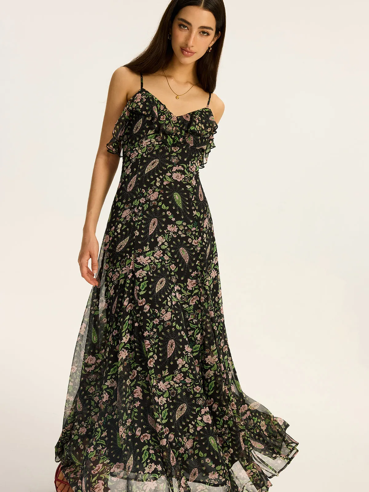Floral Printed Chiffon Maxi Dress sold by COMMENSE product image thumbnail 3