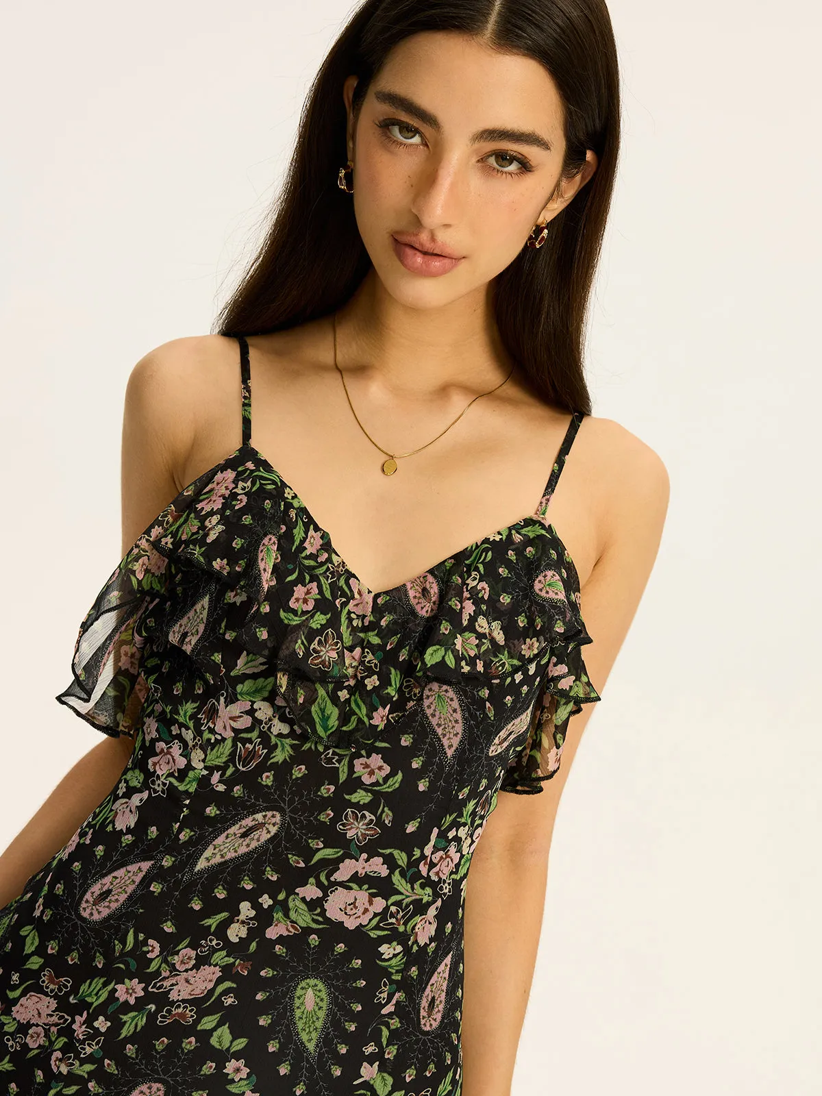 Floral Printed Chiffon Maxi Dress sold by COMMENSE product image thumbnail 4