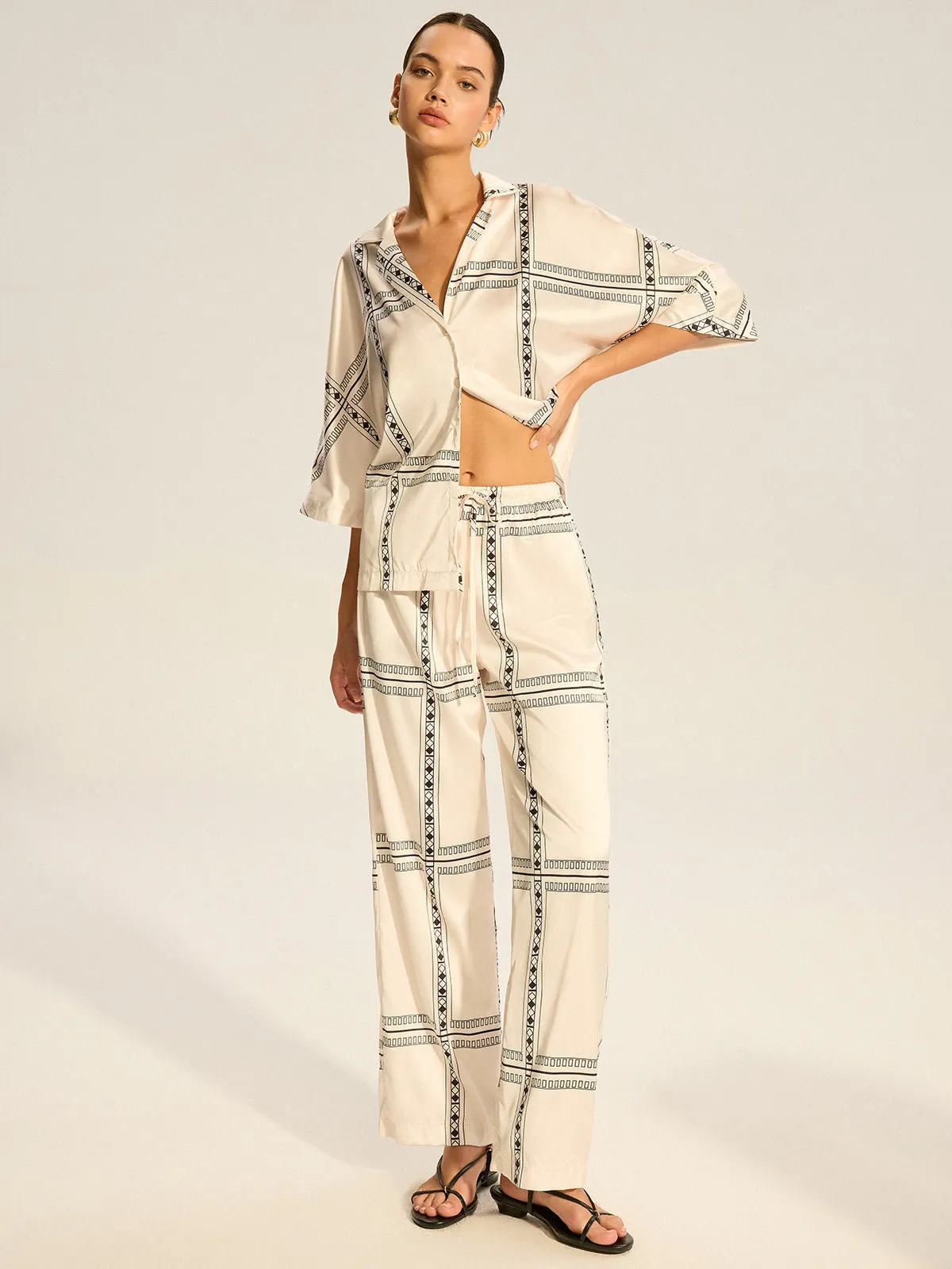 Geometric Printed Satin Pants Set sold by COMMENSE product image thumbnail 3