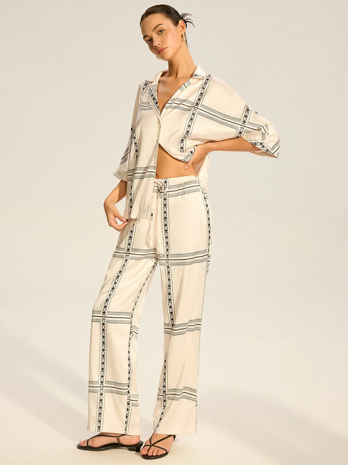 Geometric Printed Satin Pants Set sold by COMMENSE product image thumbnail 5
