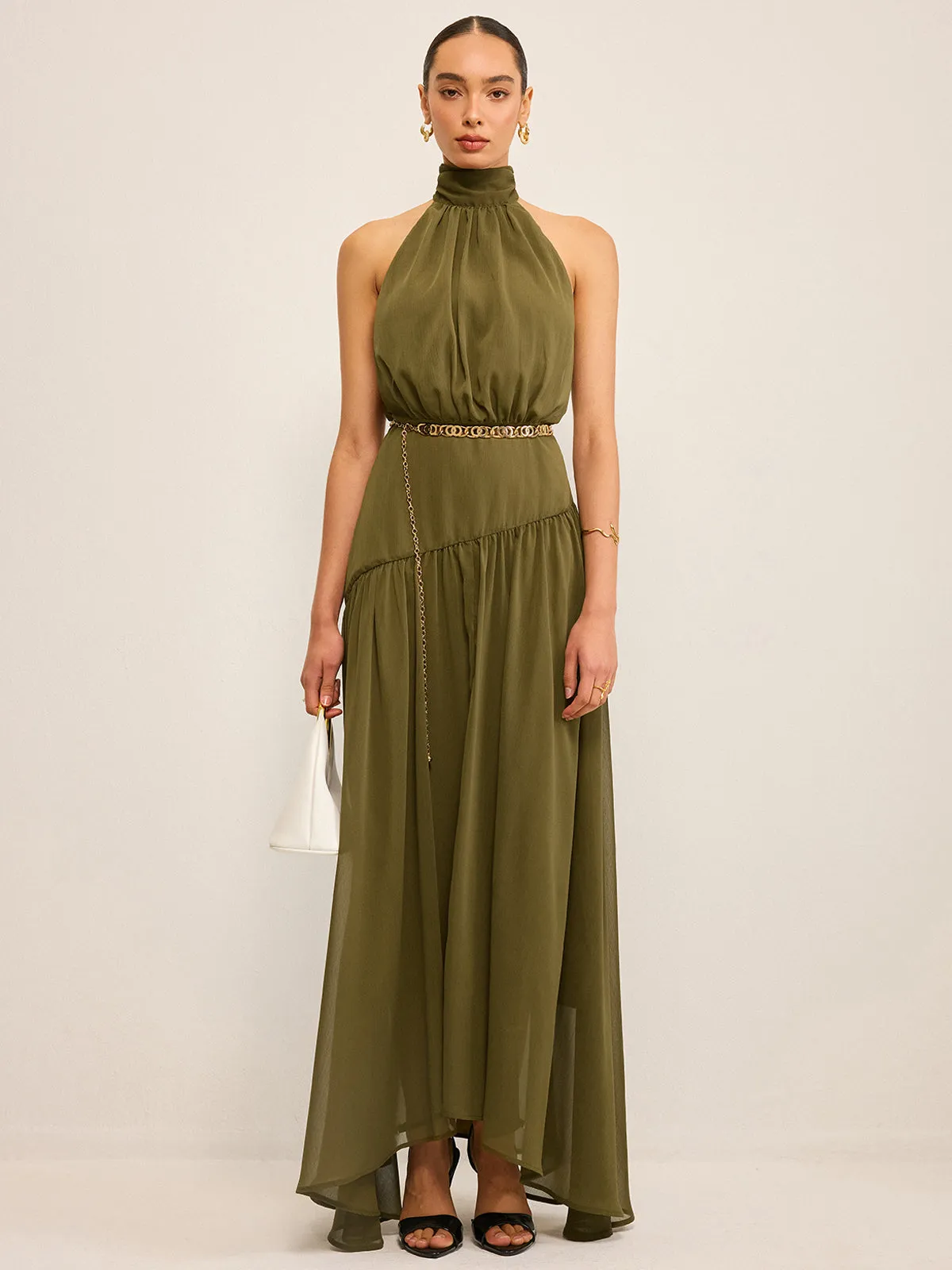 Semi-Sheer Halter Neck Chiffon Maxi Dress with Back Bow sold by COMMENSE product image thumbnail 3
