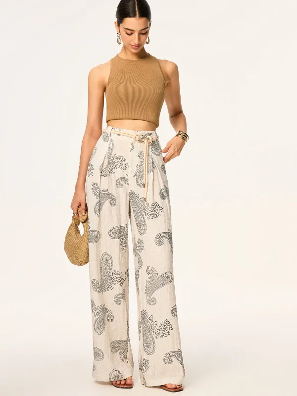 Boho Print Wide-Leg Pants without Belt sold by COMMENSE