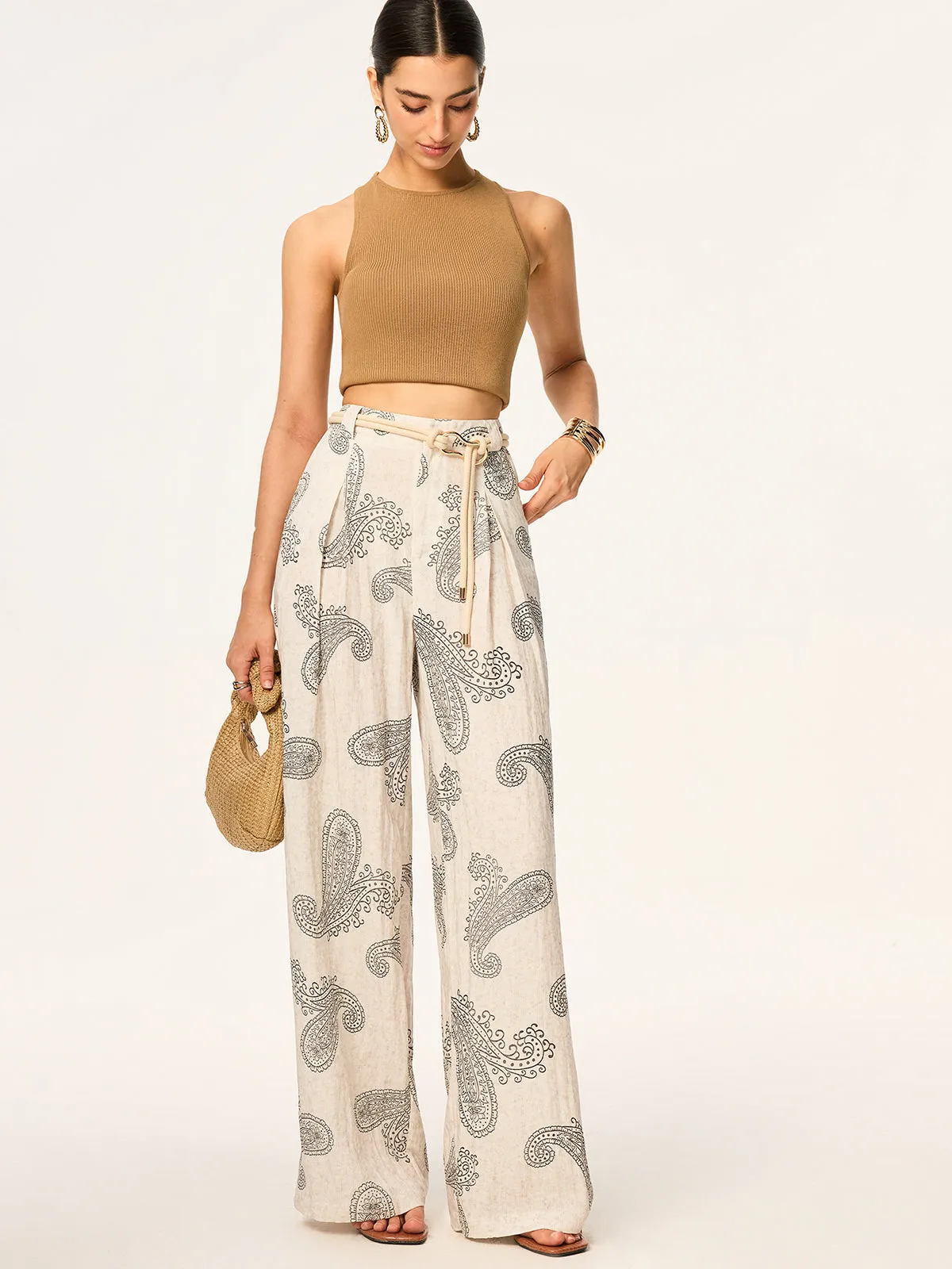 Boho Print Wide-Leg Pants without Belt sold by COMMENSE