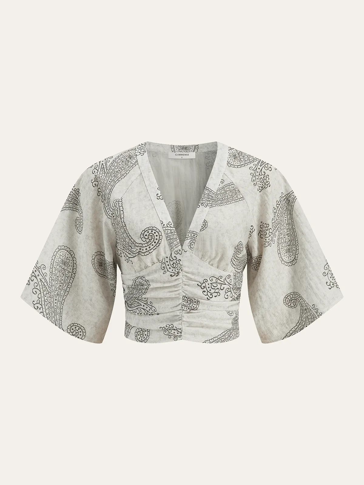 Boho Print Ruched Crop Top sold by COMMENSE