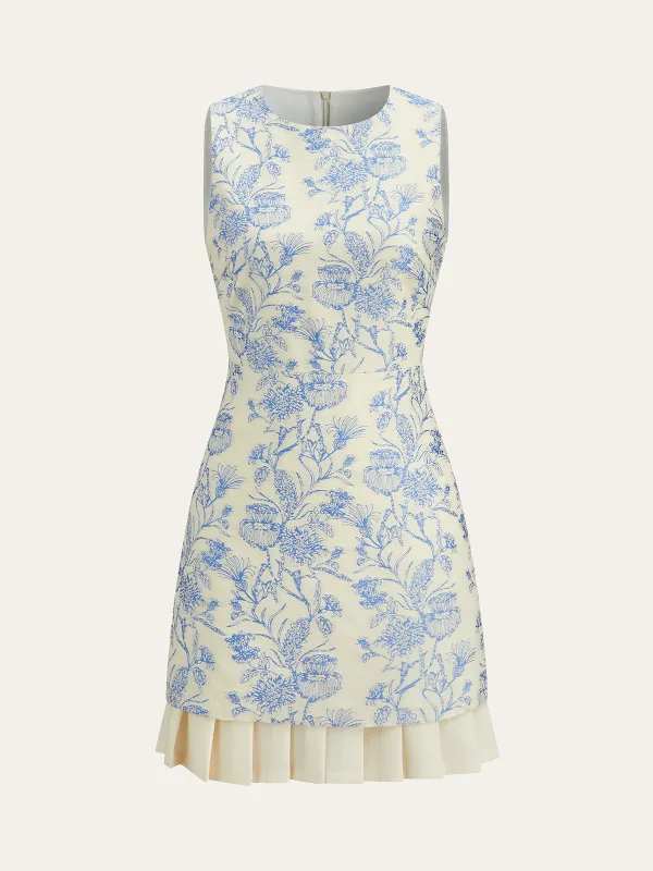 Floral Printed Sleeveless Dress with Pleated Hem sold by COMMENSE