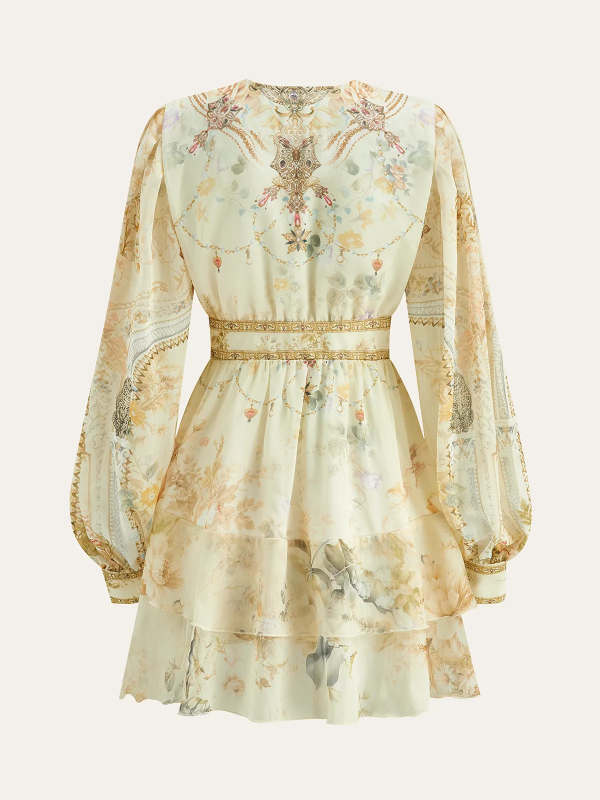 Semi-Sheer Chiffon Floral Printed Ruffled Mini Dress sold by COMMENSE product image thumbnail 2