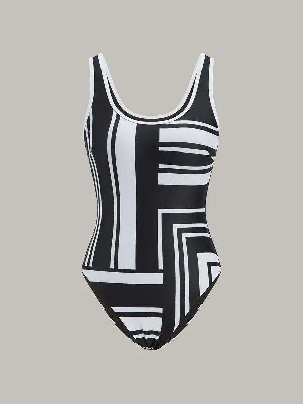 Geometric Print One-Piece Swimsuit sold by COMMENSE