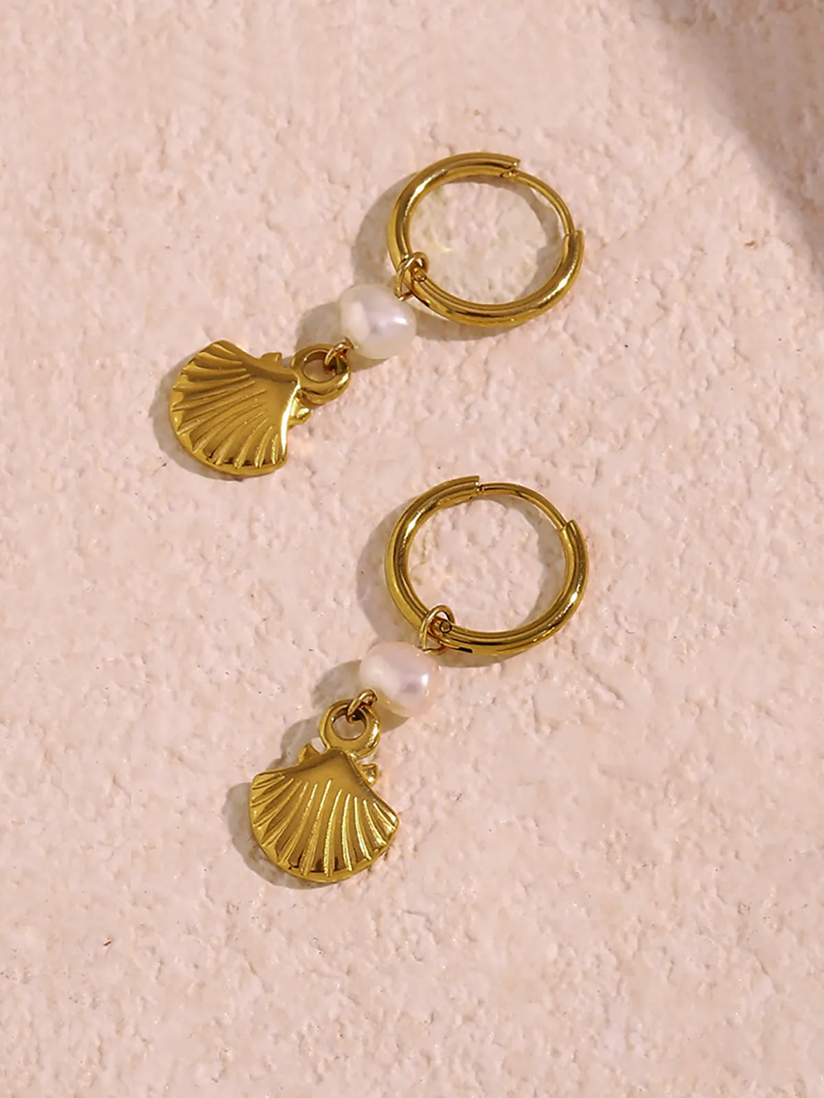 Gold-Plated Hoop Earrings with Pearl and Shell Charms sold by COMMENSE product image thumbnail 2