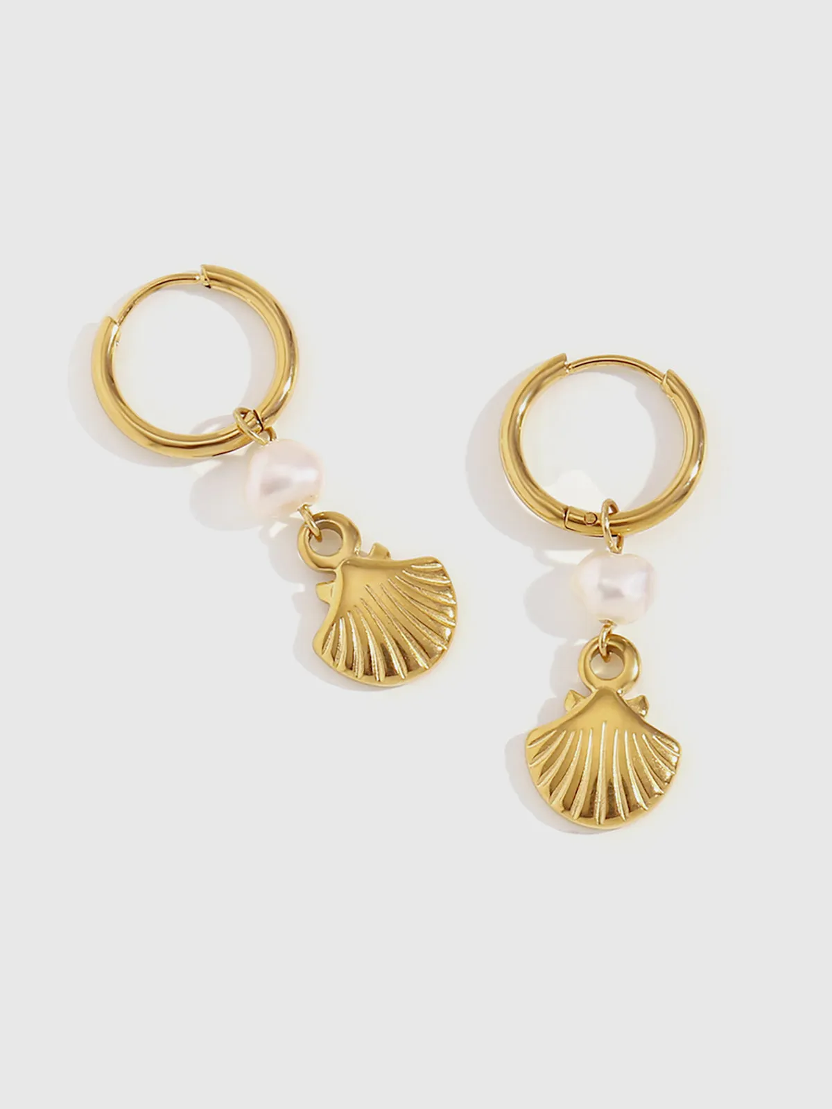 Gold-Plated Hoop Earrings with Pearl and Shell Charms sold by COMMENSE
