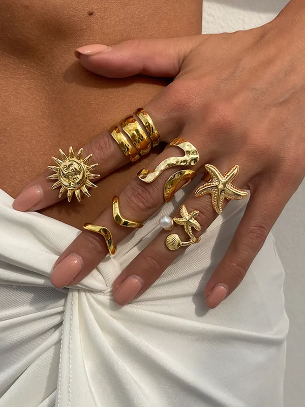 Gold-Tone Irregular Sea-Inspired Ring Set sold by COMMENSE