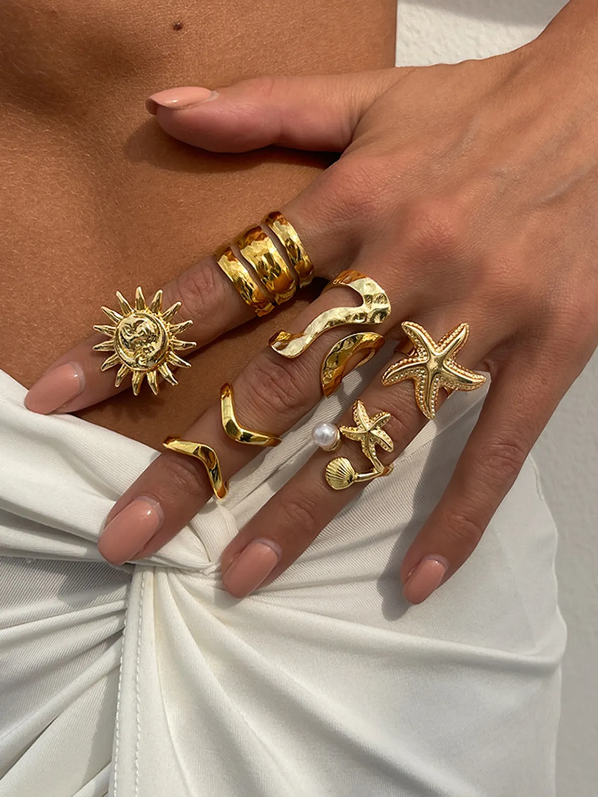 Gold-Tone Irregular Sea-Inspired Ring Set sold by COMMENSE