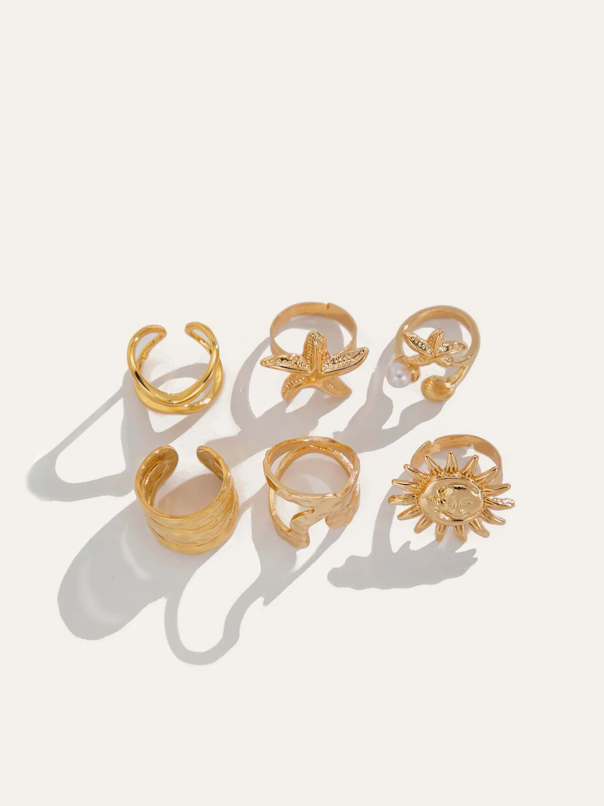 Gold-Tone Irregular Sea-Inspired Ring Set sold by COMMENSE product image thumbnail 2
