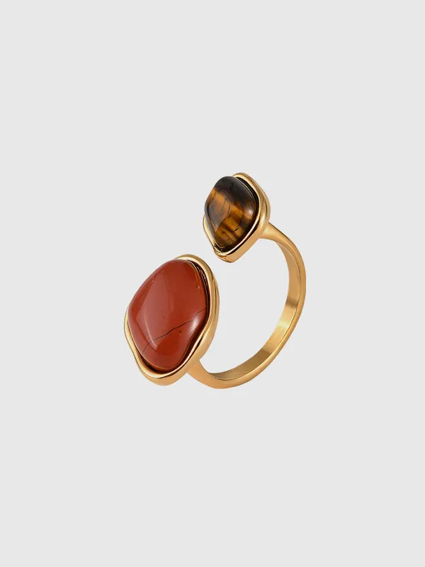 Red Jasper and Tiger Eye Open-Band Ring sold by COMMENSE
