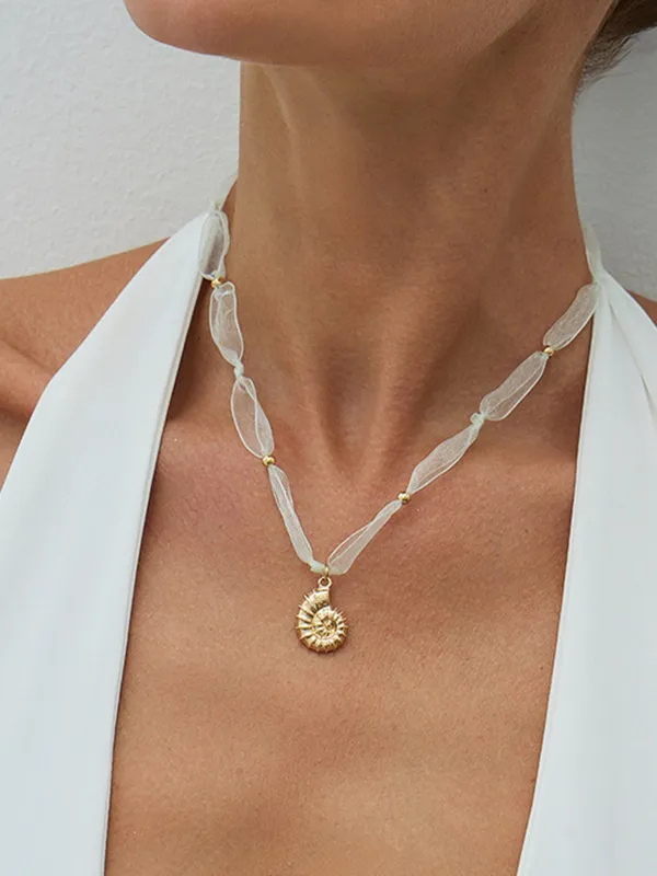 Tulle Beaded Conch Pendant Necklace sold by COMMENSE