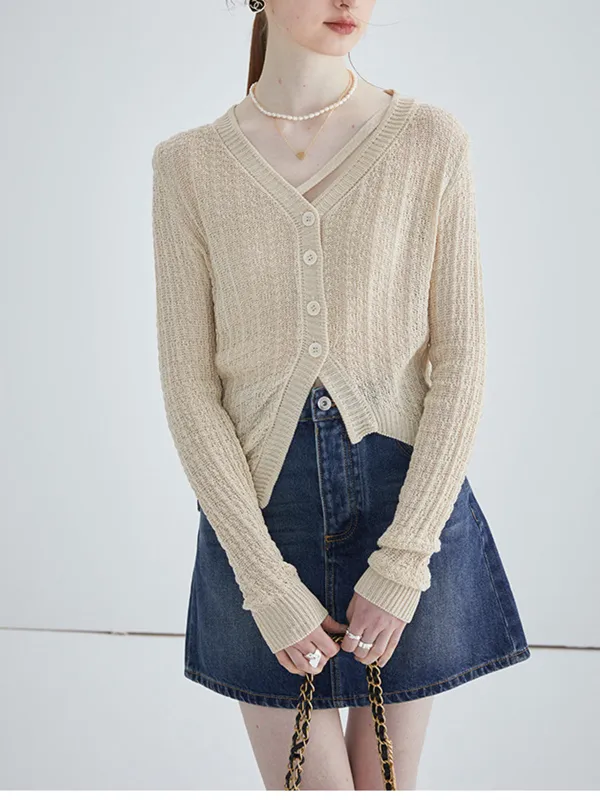 Asymmetrical Knit Cardigan sold by COMMENSE
