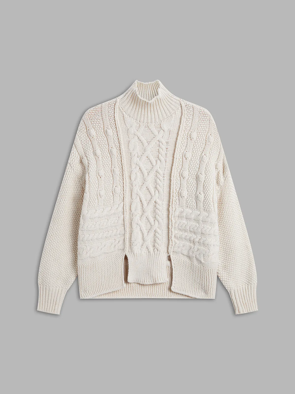Oversized Mockneck Cable Knit Jumper sold by COMMENSE