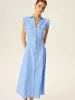 Linen & Cotton V-Neck Midi Dress with Metal Button sold by COMMENSE