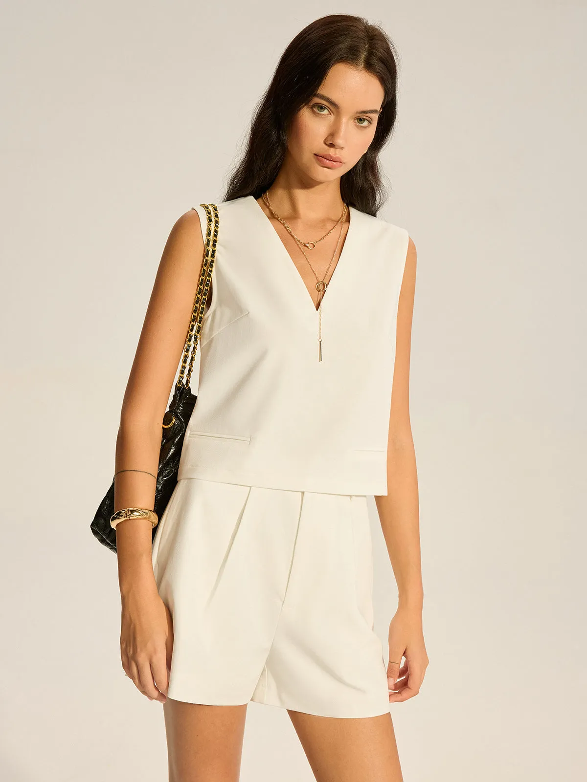 V-Neck Pocketed Top and Pleated Shorts Set sold by COMMENSE product image thumbnail 3