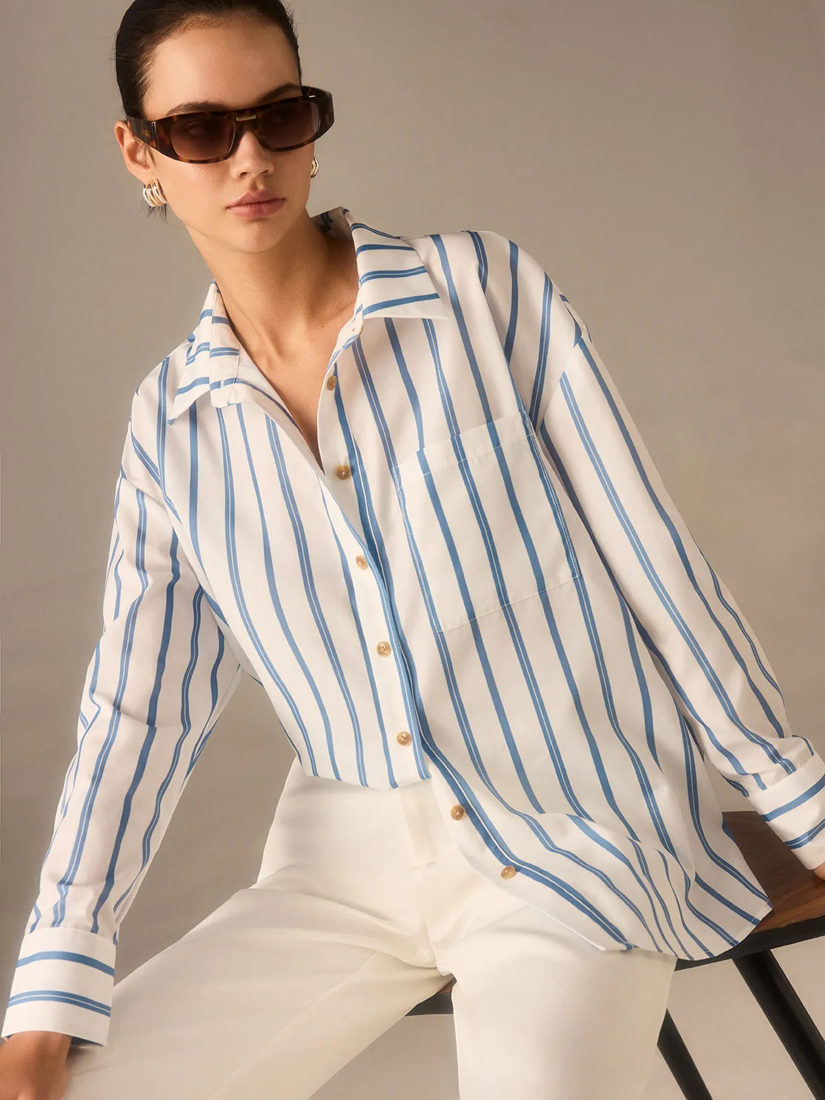 Oversized Striped Button Shirt sold by COMMENSE product image thumbnail 4