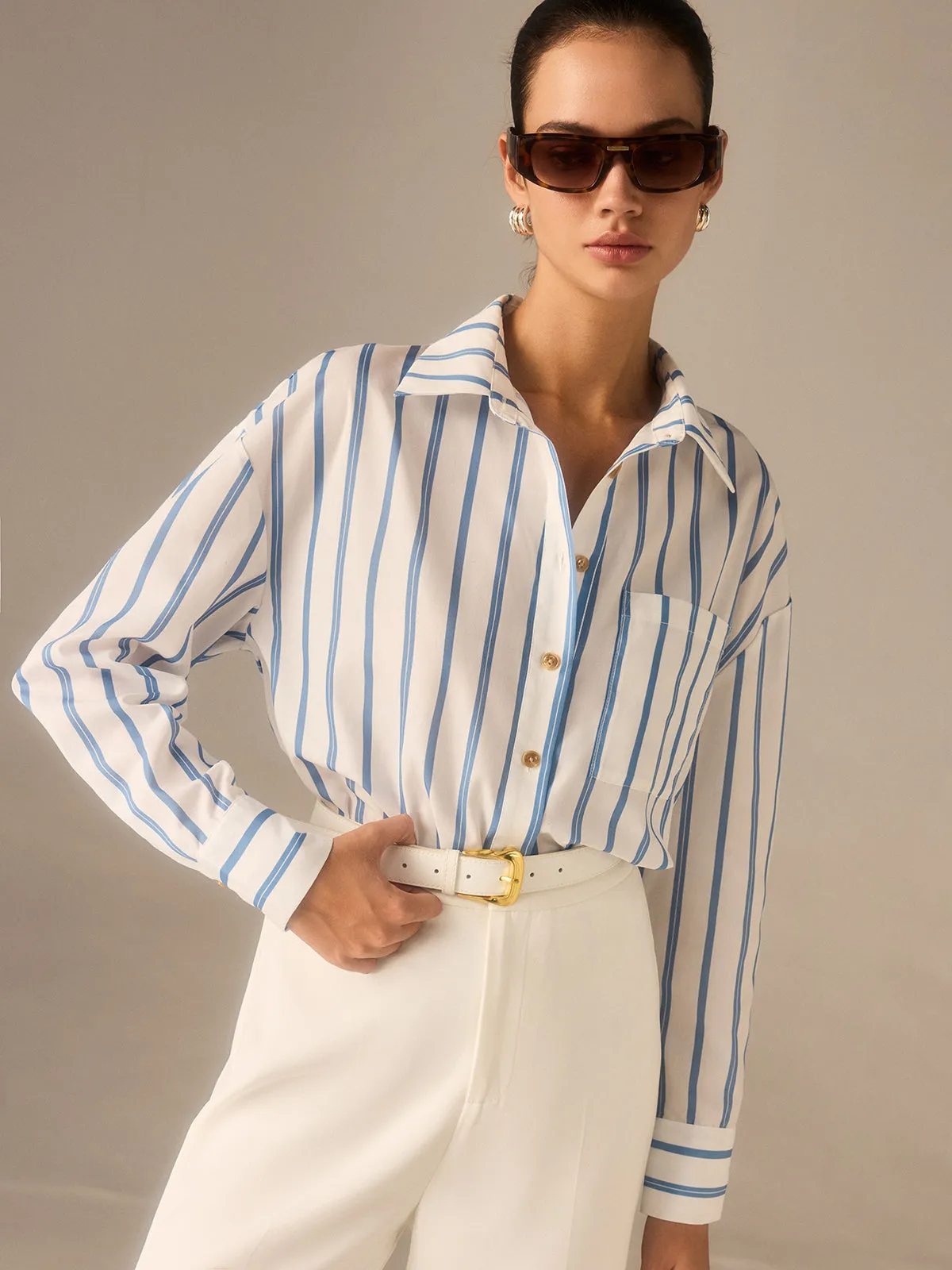 Oversized Striped Button Shirt sold by COMMENSE