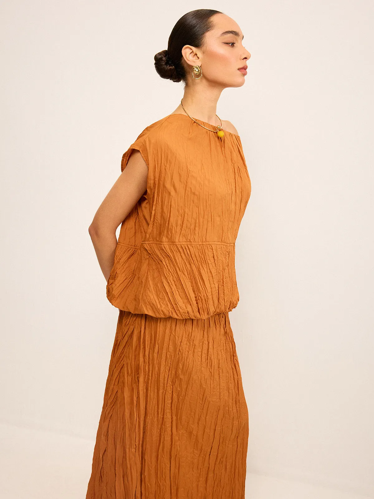Oversized Textured Off-Shoulder Top and Maxi Skirt Set sold by COMMENSE product image thumbnail 5