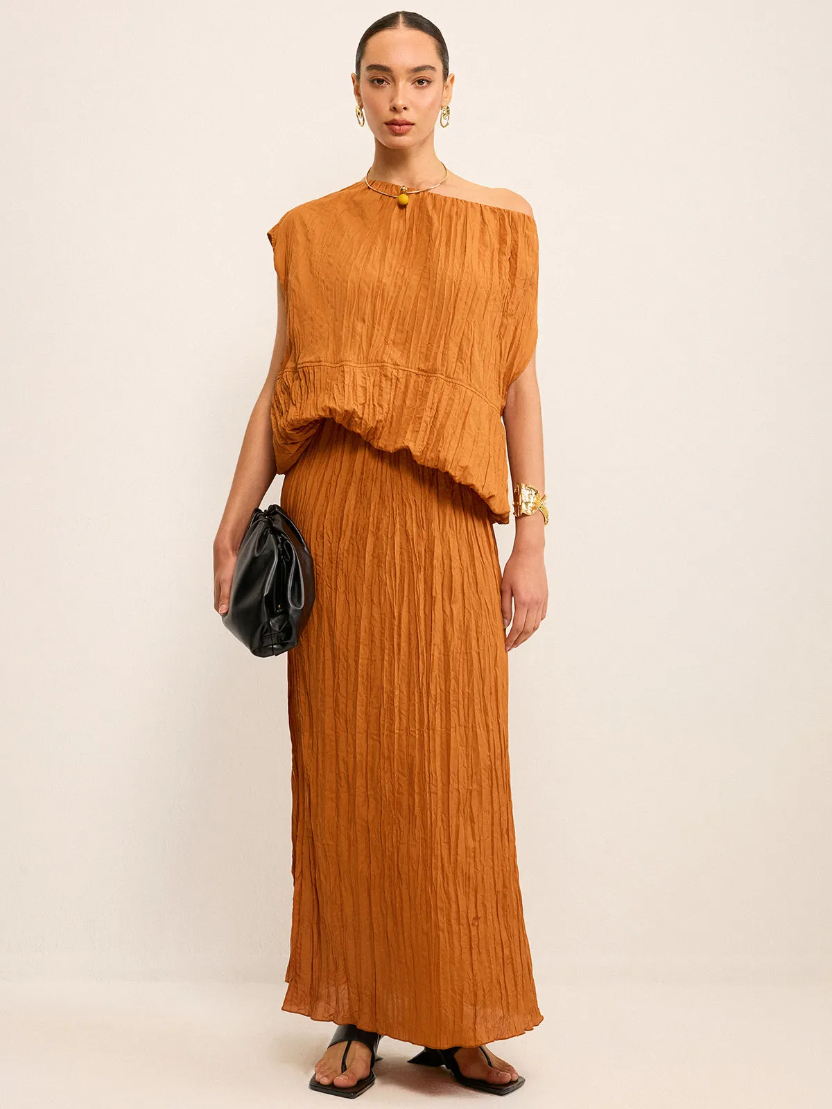 Oversized Textured Off-Shoulder Top and Maxi Skirt Set sold by COMMENSE product image thumbnail 3