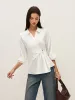 Asymmetric Wrap Shirt with Metal Buckle sold by COMMENSE