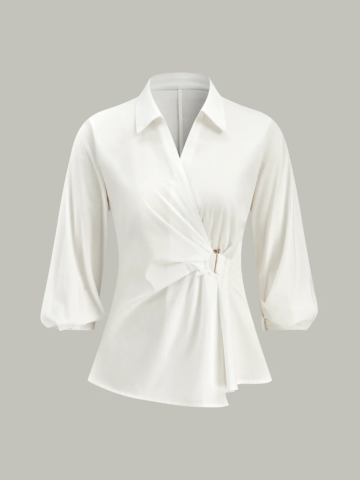 Asymmetric Wrap Shirt with Metal Buckle sold by COMMENSE