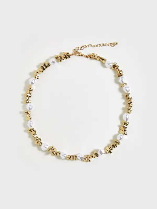 Pearl & Gold Beaded Choker Necklace sold by COMMENSE