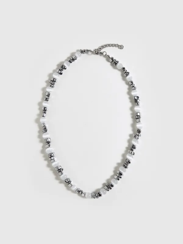 Pearl & Silver Beaded Choker Necklace sold by COMMENSE