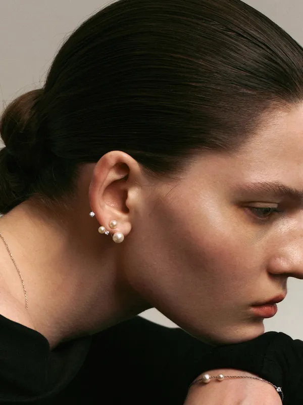 Asymmetric Pearl & Rhinestone Earrings sold by COMMENSE