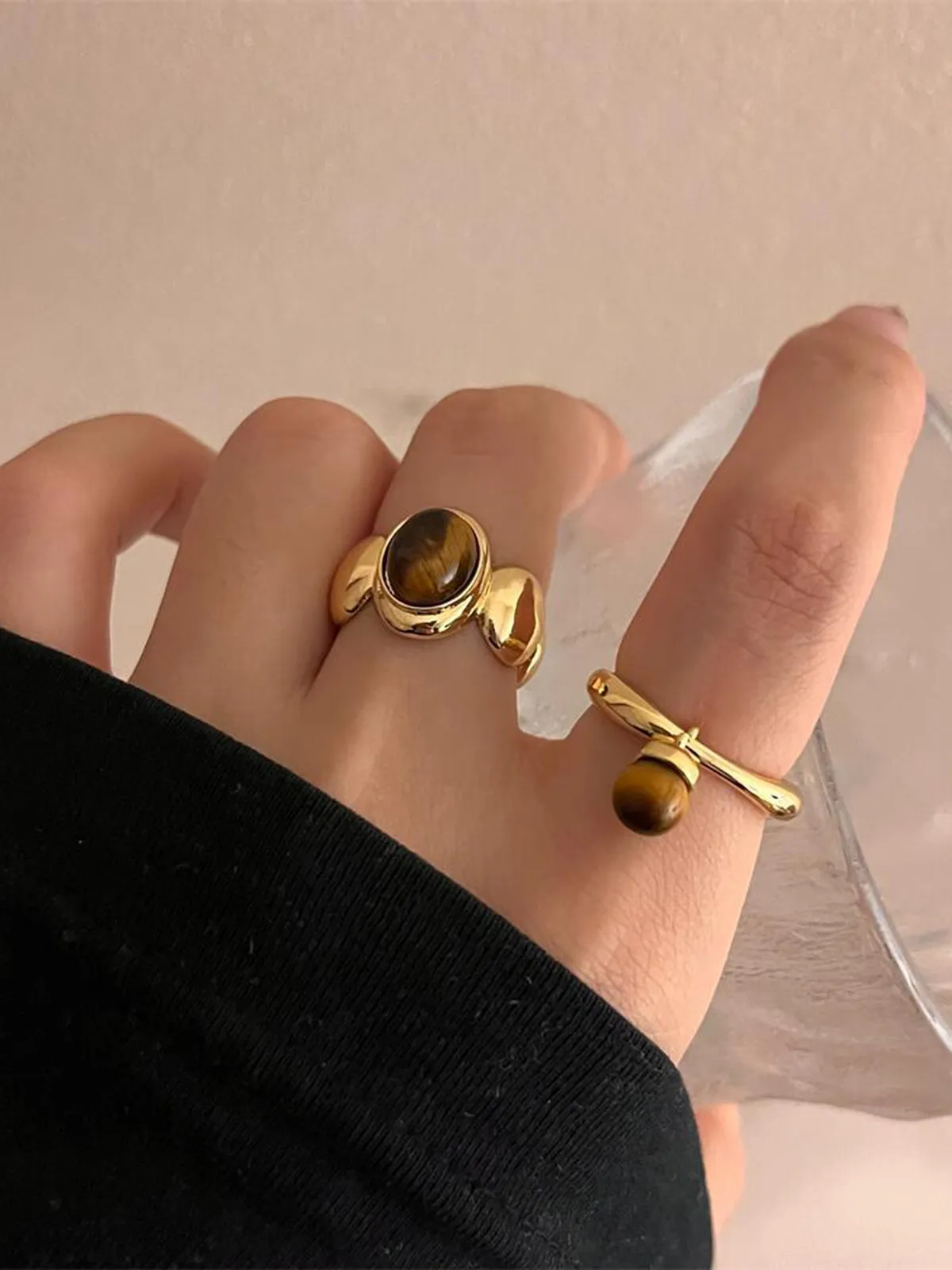 Gold Tone Ring with Brown Stone sold by COMMENSE