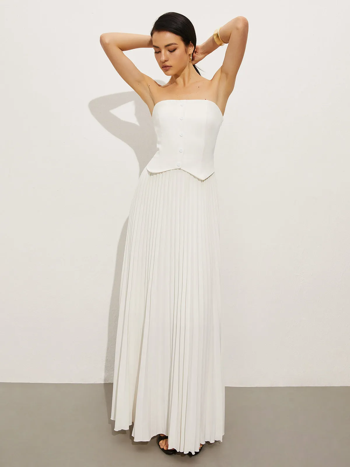 Wrap Off-Shoulder Pleated Dress sold by COMMENSE product image thumbnail 4