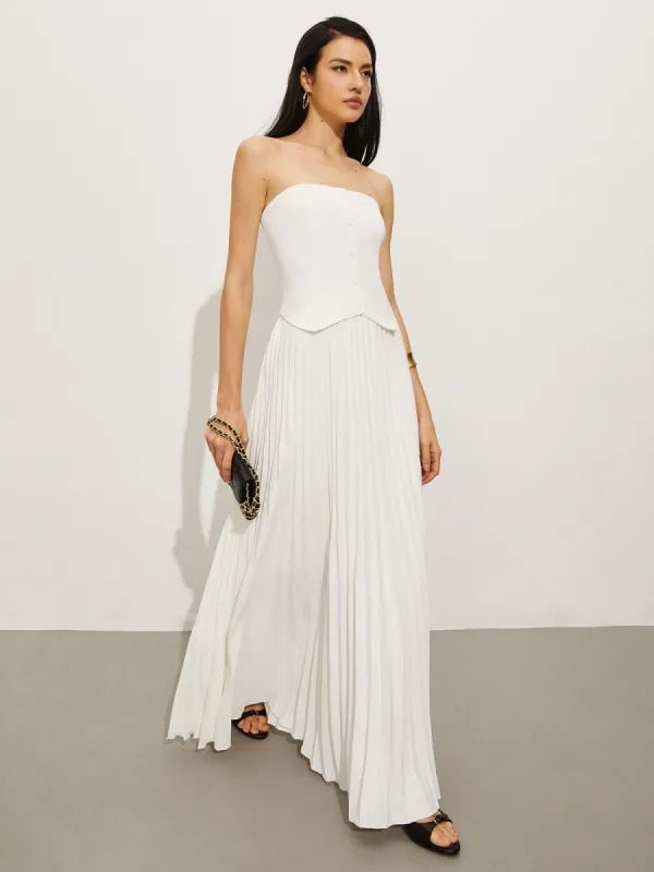 Wrap Off-Shoulder Pleated Dress sold by COMMENSE