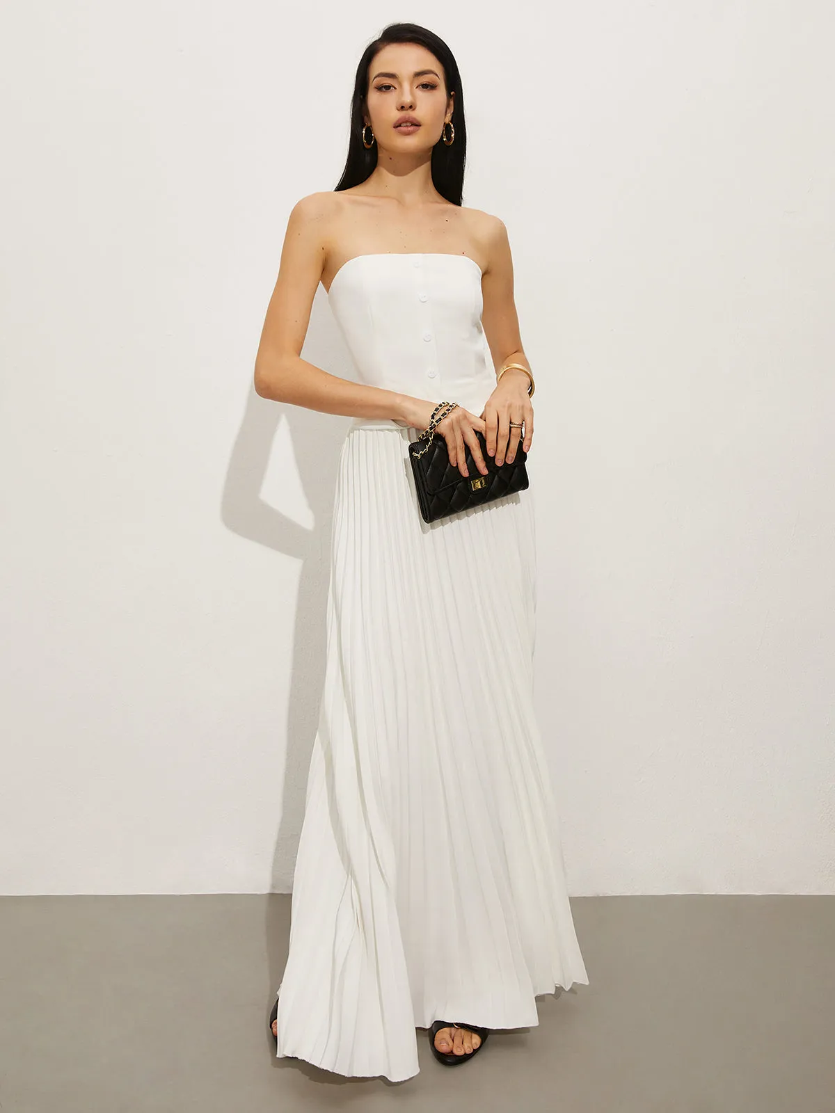 Wrap Off-Shoulder Pleated Dress sold by COMMENSE product image thumbnail 5