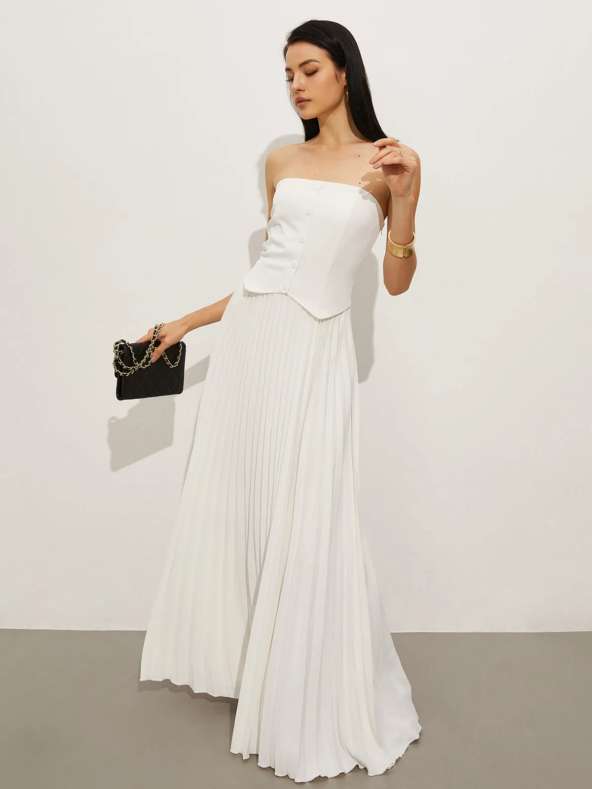 Wrap Off-Shoulder Pleated Dress sold by COMMENSE product image thumbnail 3