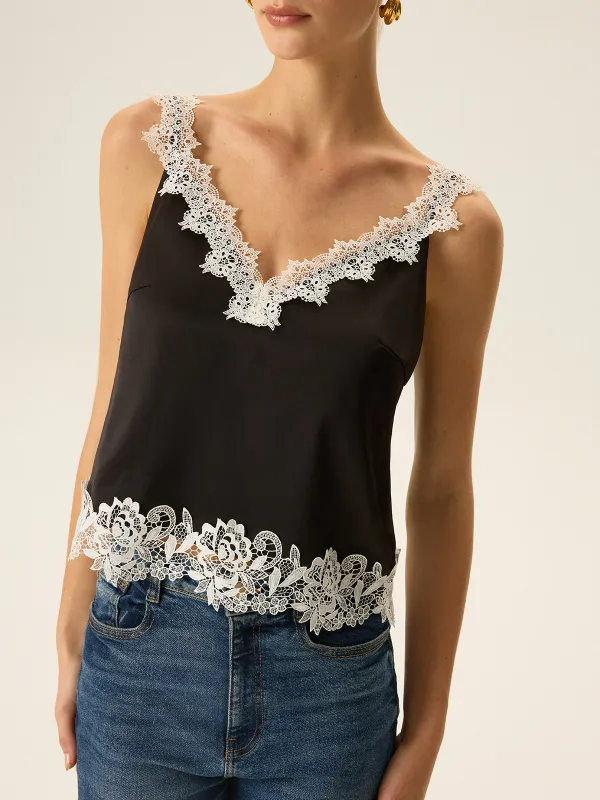Semi-Sheer Lace Trim Cami Top sold by COMMENSE