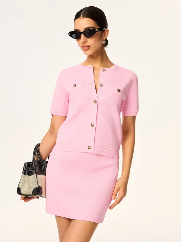 Knit Short-Sleeve Cardigan and Skirt Set sold by COMMENSE