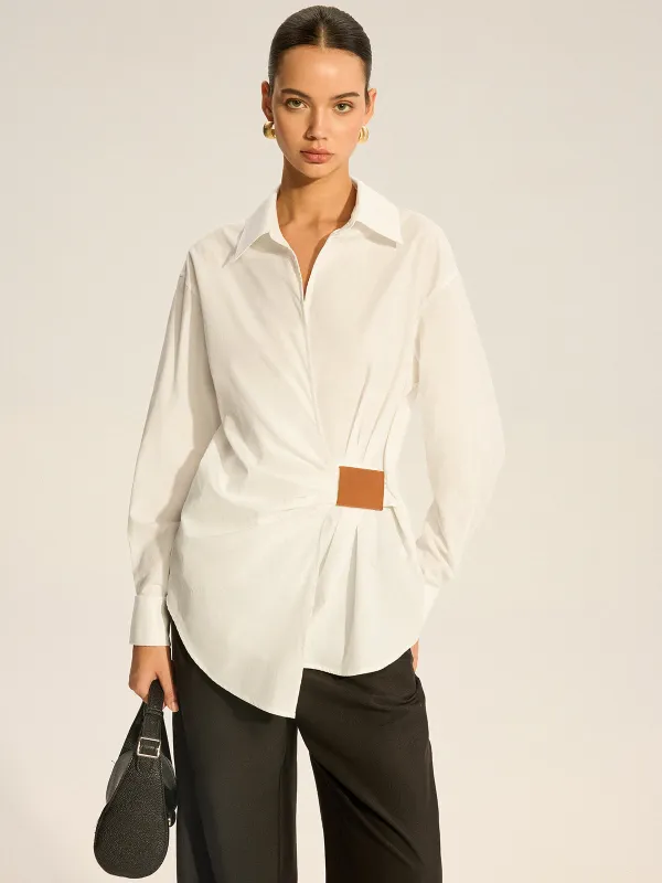 Cotton Ruched Shirt with Faux Leather Detail sold by COMMENSE