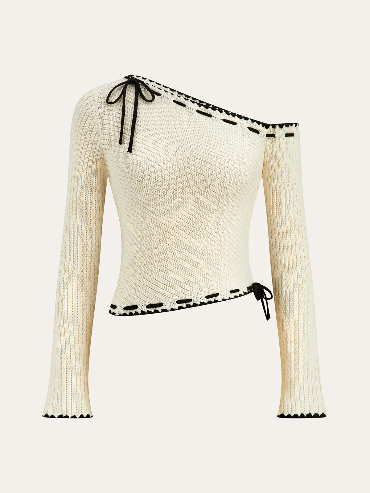 One-Shoulder Knit Top with Bow Detail sold by COMMENSE