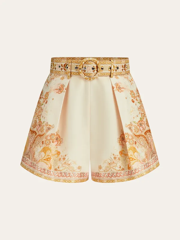 Belted Boho Print Tailored Shorts sold by COMMENSE