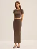 Knit Backless Short-Sleeve Top and Slit Midi Skirt Set sold by COMMENSE