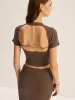 Knit Backless Short-Sleeve Top and Slit Midi Skirt Set sold by COMMENSE