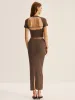 Knit Backless Short-Sleeve Top and Slit Midi Skirt Set sold by COMMENSE