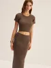 Knit Backless Short-Sleeve Top and Slit Midi Skirt Set sold by COMMENSE