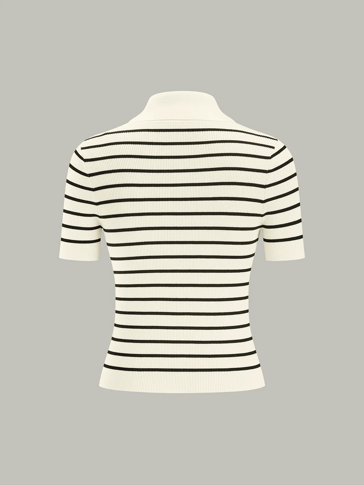 Striped Short-Sleeve Polo Collar Knit Cardigan sold by COMMENSE product image thumbnail 2
