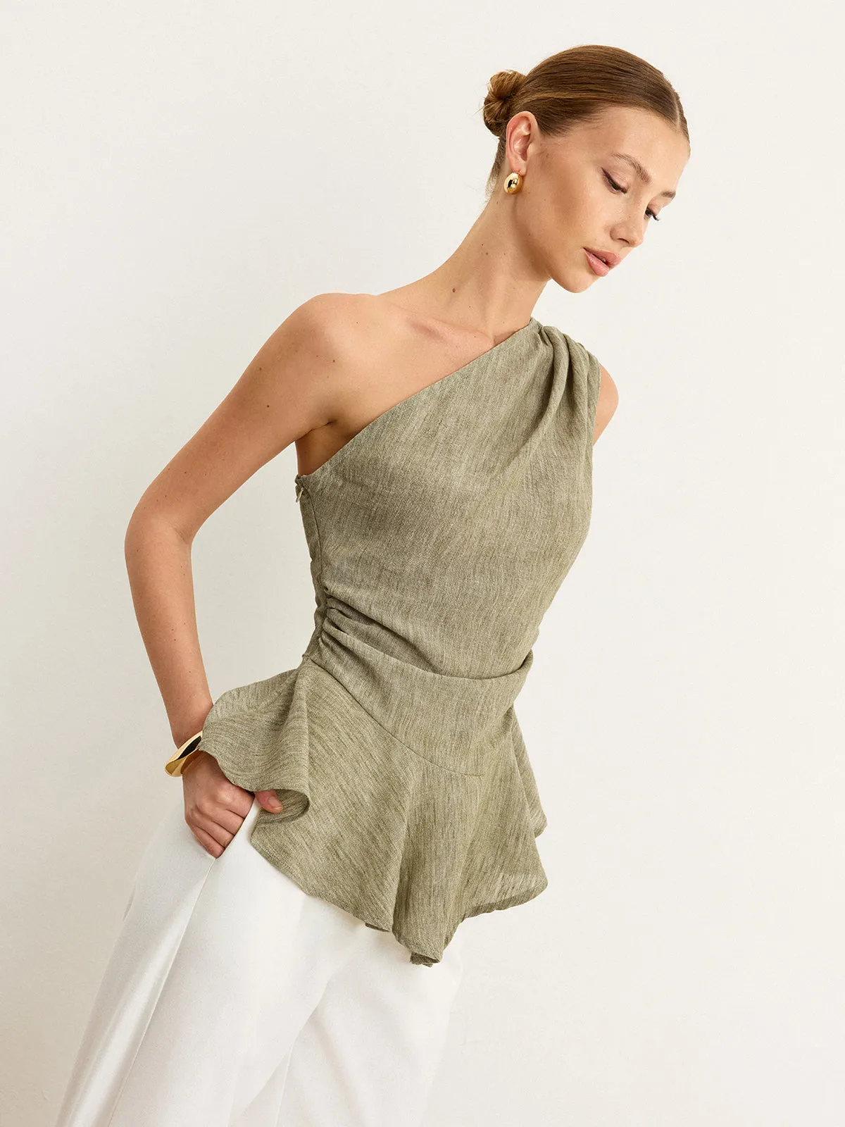 Asymmetrical One-Shoulder Top with Ruffle Hem sold by COMMENSE product image thumbnail 5
