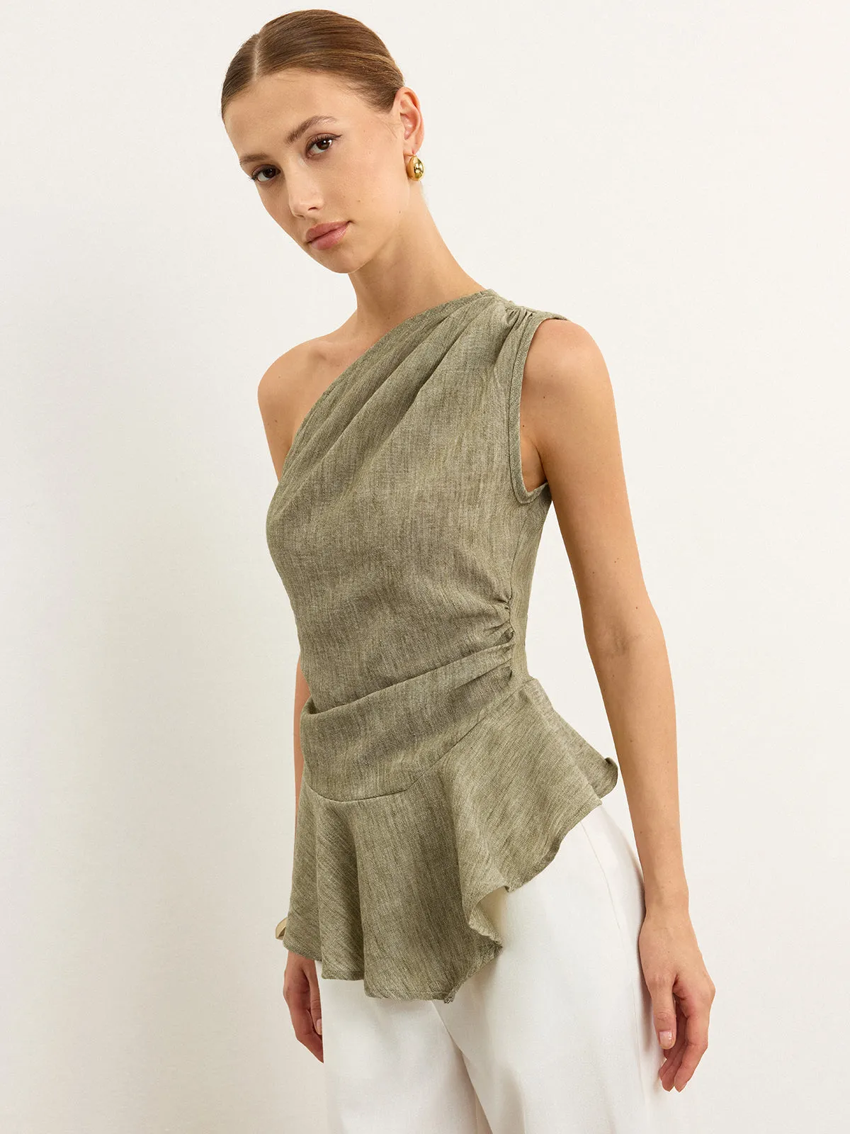 Asymmetrical One-Shoulder Top with Ruffle Hem sold by COMMENSE product image thumbnail 2